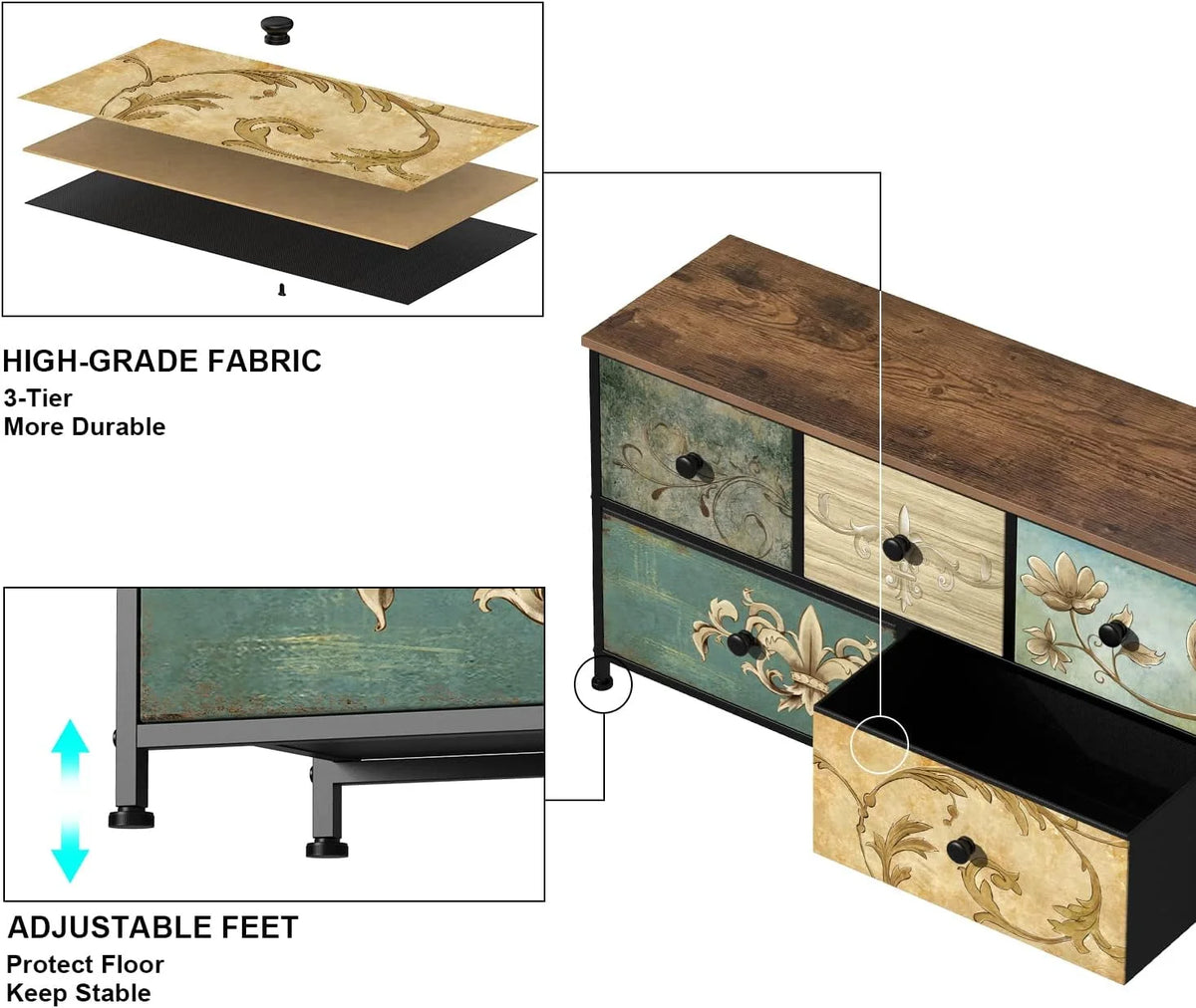 Fabric Dresser with 5 Drawers M733417