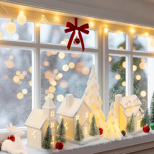 12 Pcs Ceramic Christmas Village Set with Lights M185