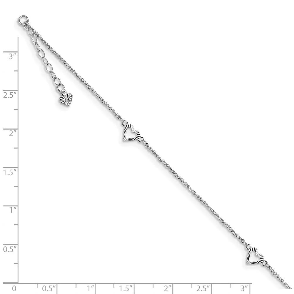 14 Karat White Gold Diamond-cut Hearts Anklet Z7477
