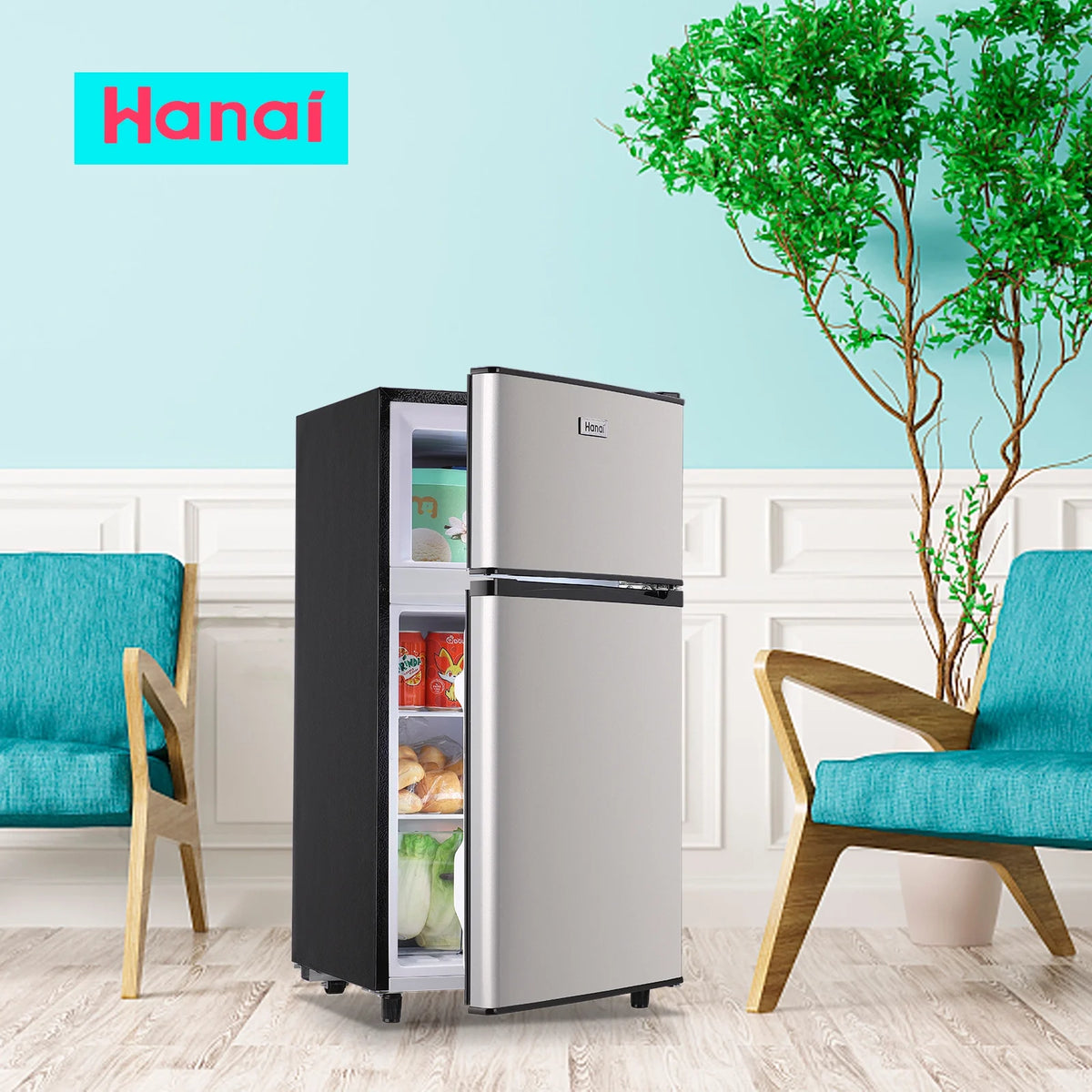 3.5 Cu.ft Dual Door Mini Fridge with Freezer Silver X5572