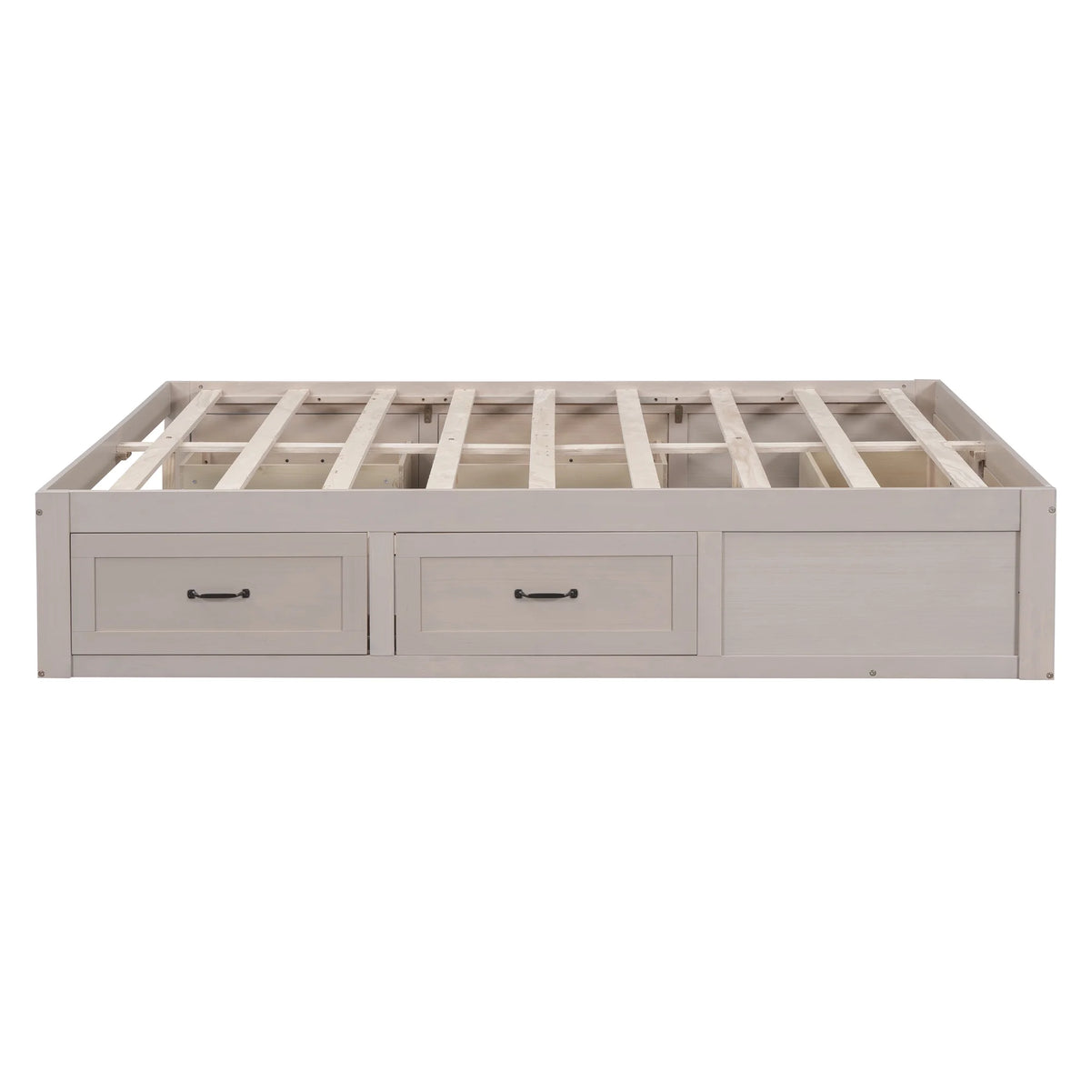 Antique White Wood Queen Size Platform Bed with 6 Drawers L16988
