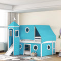 Full Size Bunk Bed with Slide Blue Tent and Tower P3115