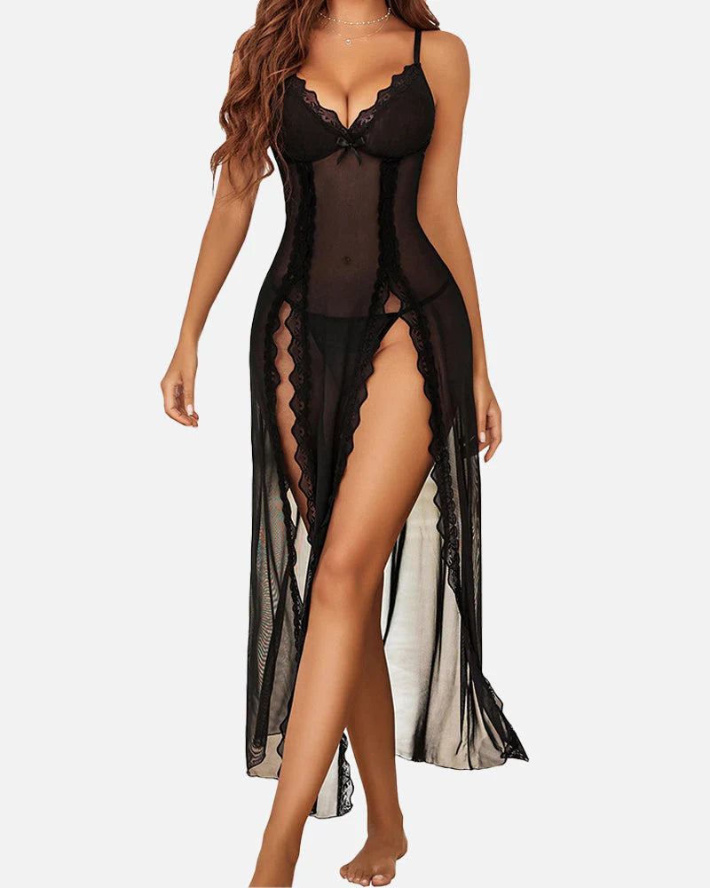 Mesh V Neck Side Split Nightdress G8169