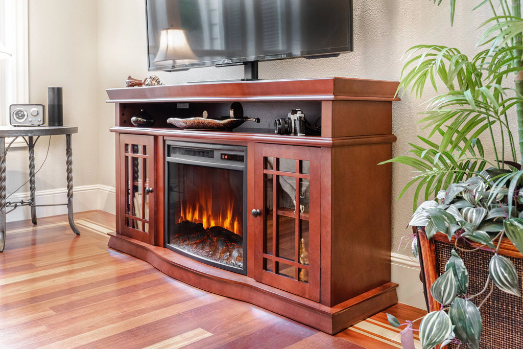 60" x 33" Warm Cherry Finish Fireplace TV Stand J288