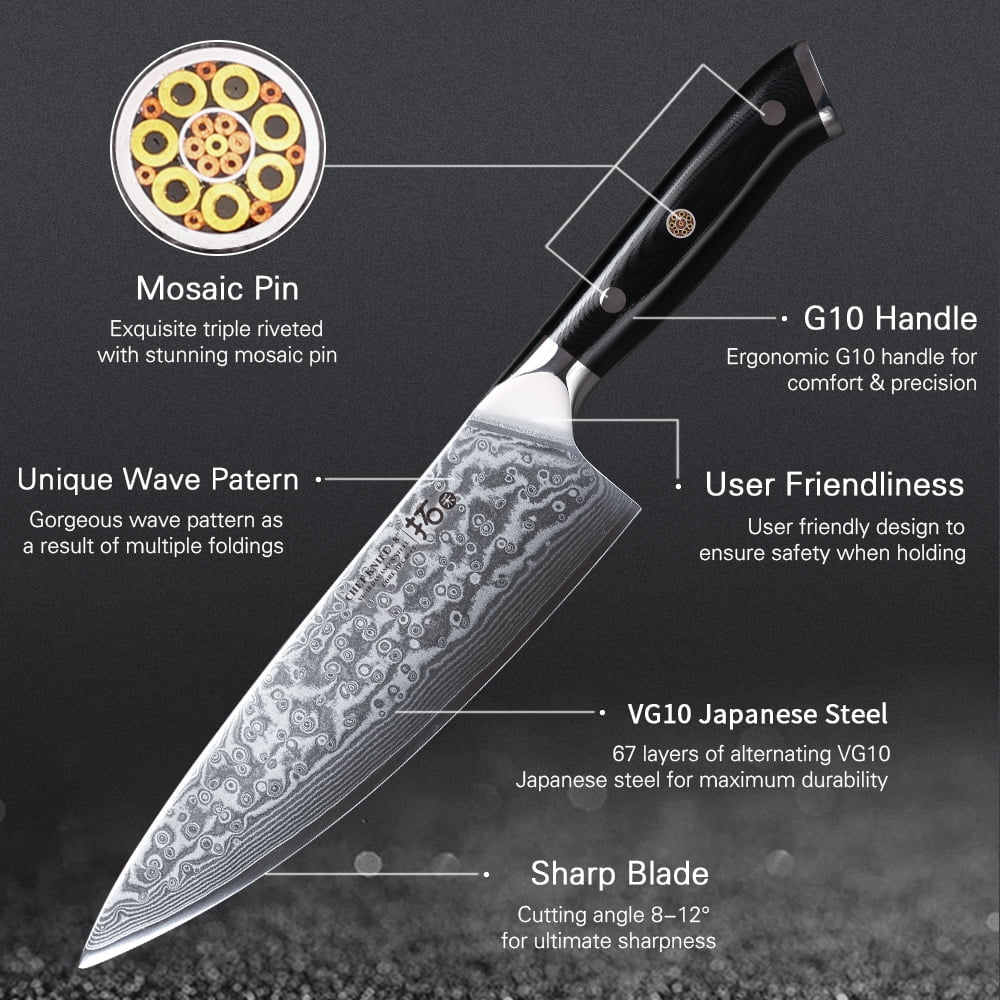 6Pcs Japanese VG10 Damascus Steel Kitchen Knife Set with Block S333