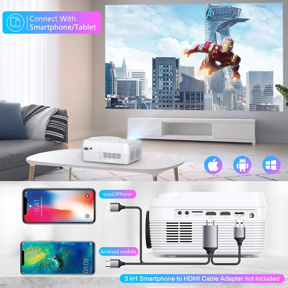 Mini Projector Built in DVD Player 8000LM HD 1080P LCD Home Theater Projector H16804