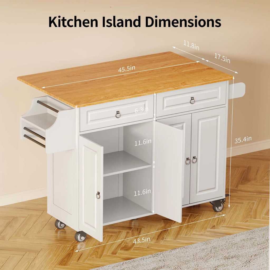 52" White Kitchen Island with Storage R396543