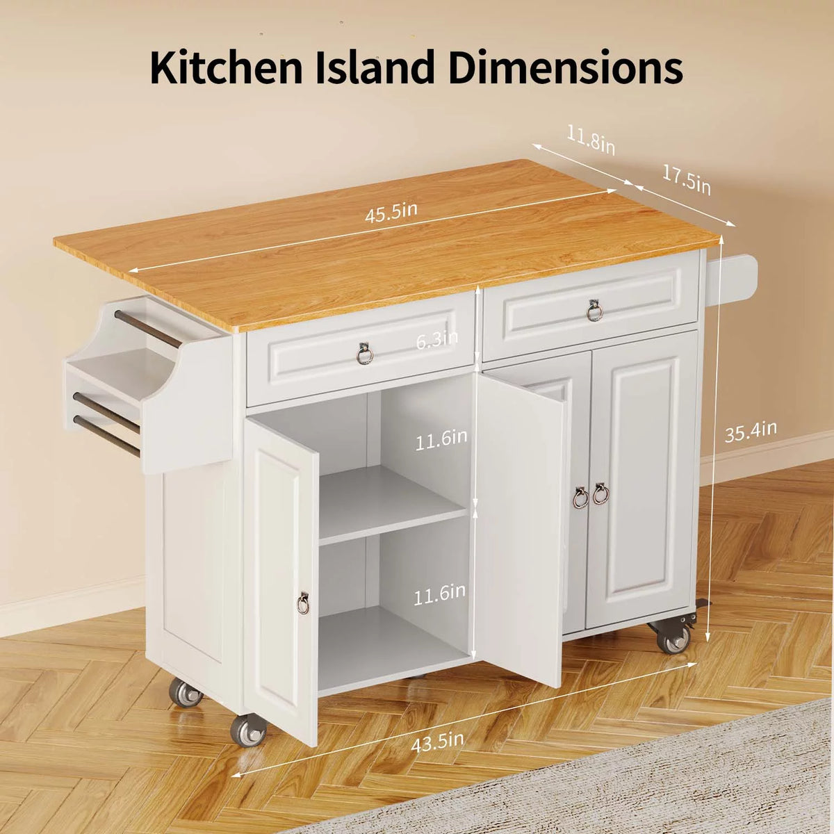52" White Kitchen Island with Storage R396543