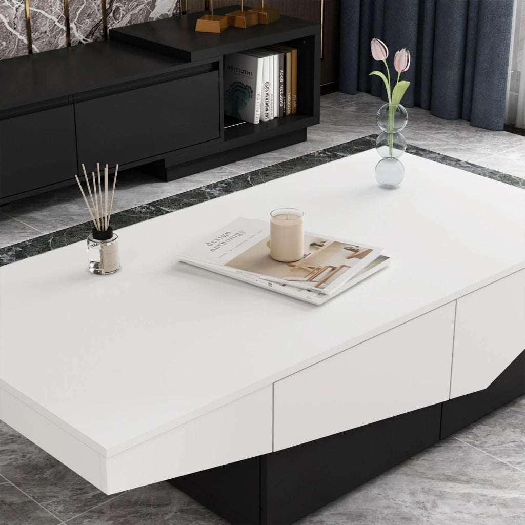 White and Black 4 Drawer Wood Coffee Table I4178