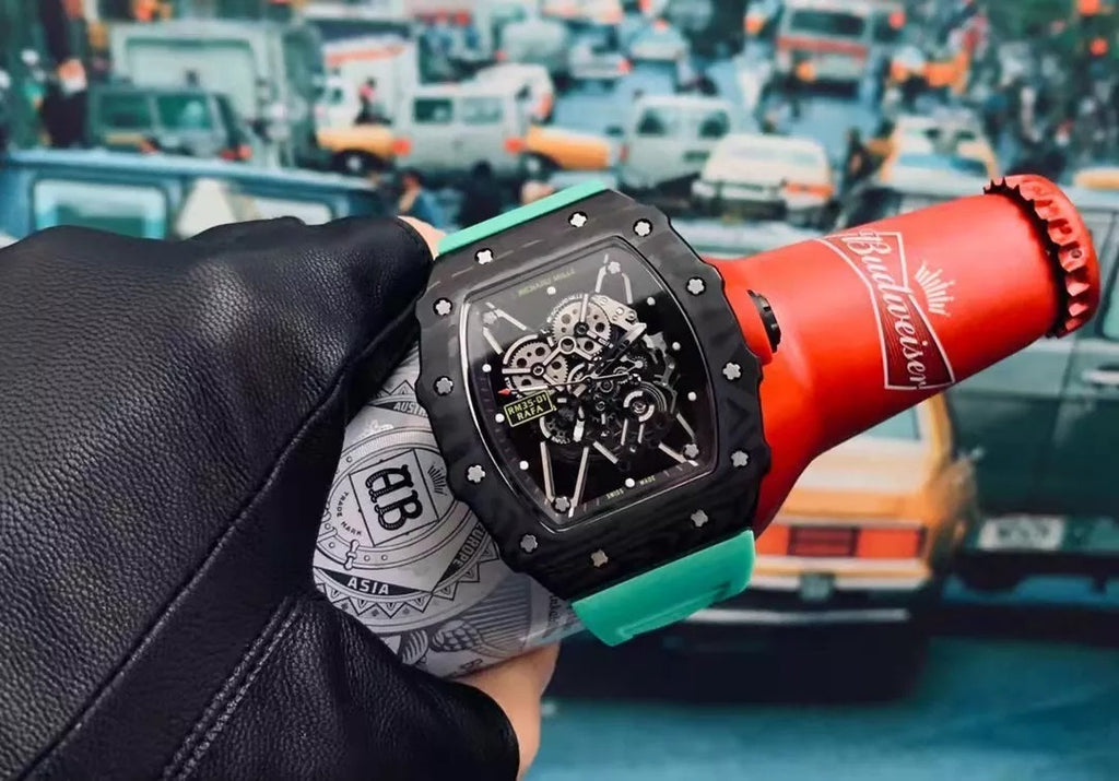 Black Bezel Red Markers Green Rubber Strap M111