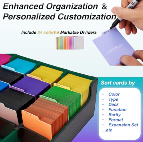 Card Storage Box with 24 Colorful Divider Tabs, Black and Grey Z192