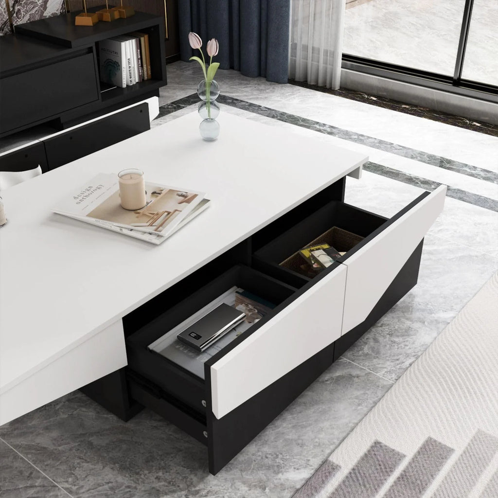 White and Black 4 Drawer Wood Coffee Table I4178