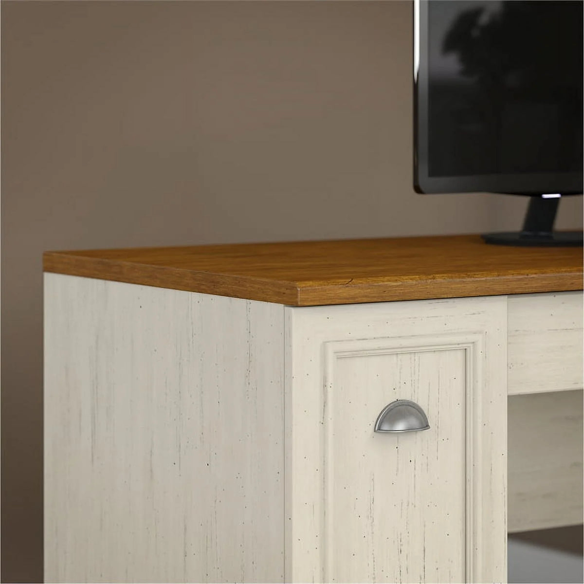 L Shaped Engineered Wood Desk in Antique White K238429