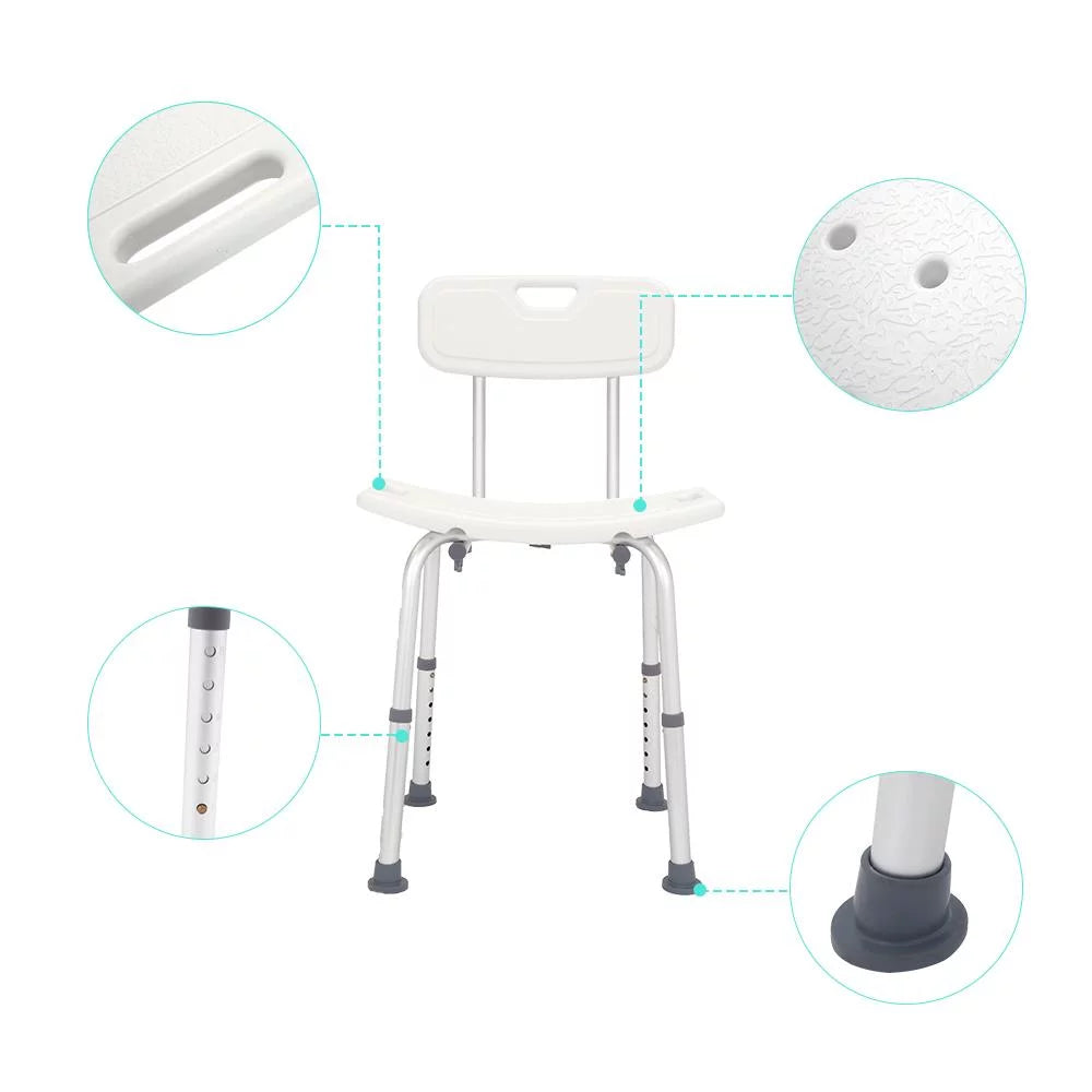 Adjustable Shower Chair Seat Bench with Removable Back I1222