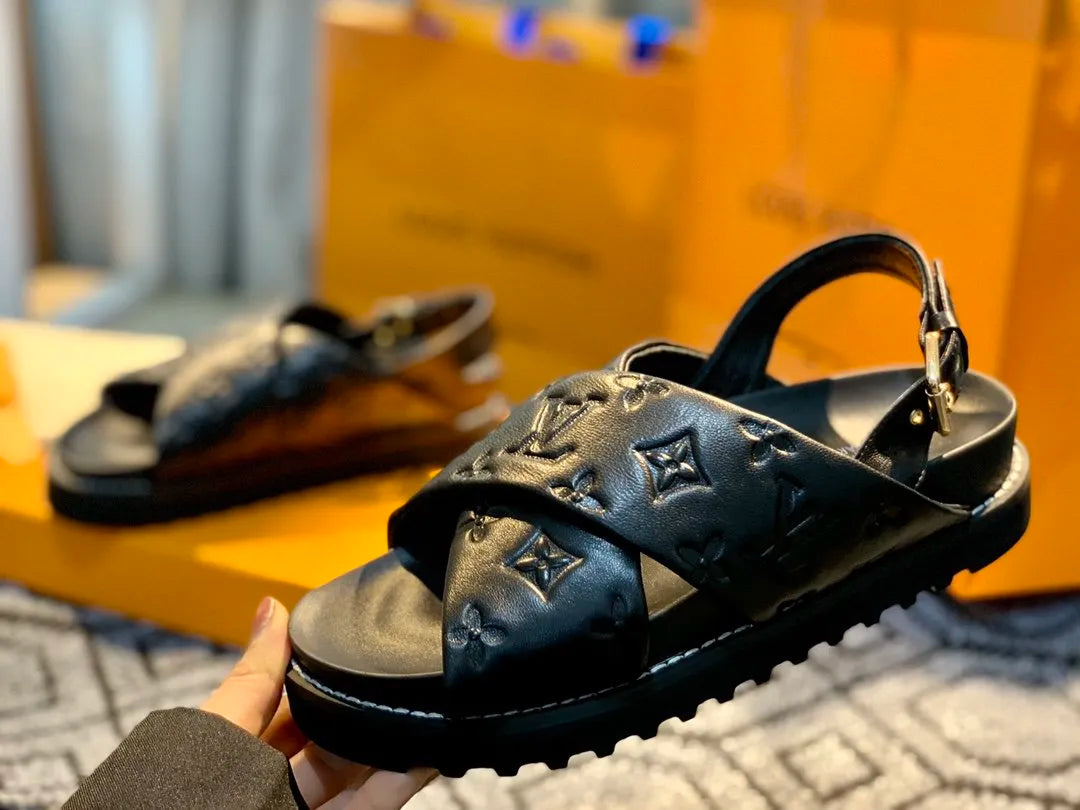 Black Flat Comfort Sandal V73771