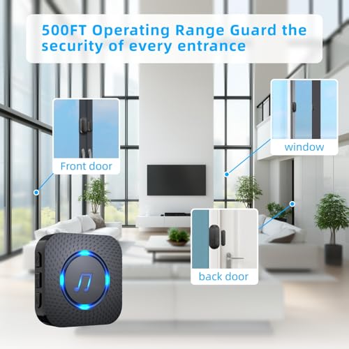 Wireless Door Sensor Chime 500 FT Range 26 Chimes 2 Sensors 1 Receiver R912