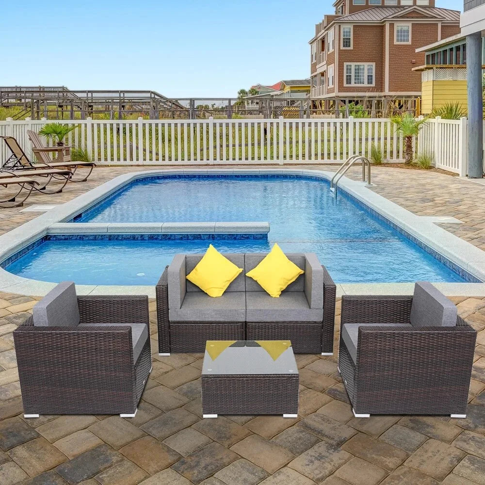 5 Pieces PE Wicker Rattan Corner Sofa Set M365065