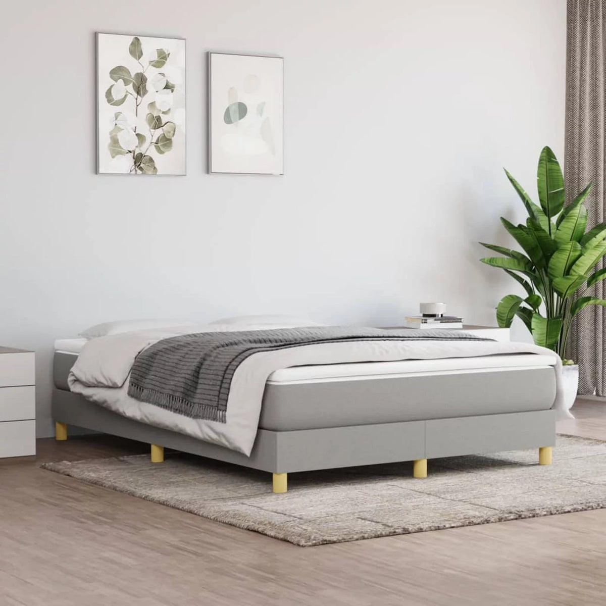 Full Size Fabric Platform Bed Frame with Wooden Slat Support A466409