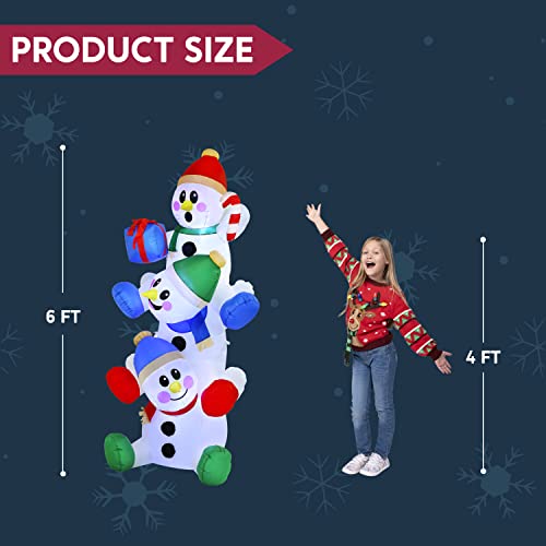 6 FT Christmas Inflatable Stacked Snowman with Build-in LEDs Y4046
