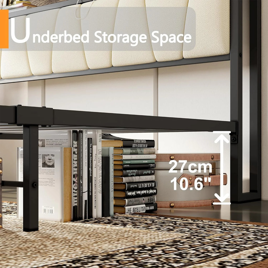 King Bed Frame with Storage Headboard and Charging Station Z6912