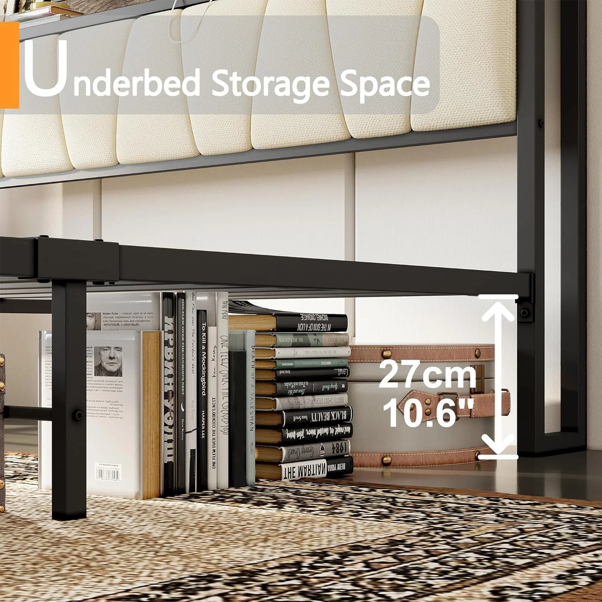 King Bed Frame with Storage Headboard and Charging Station Z6912