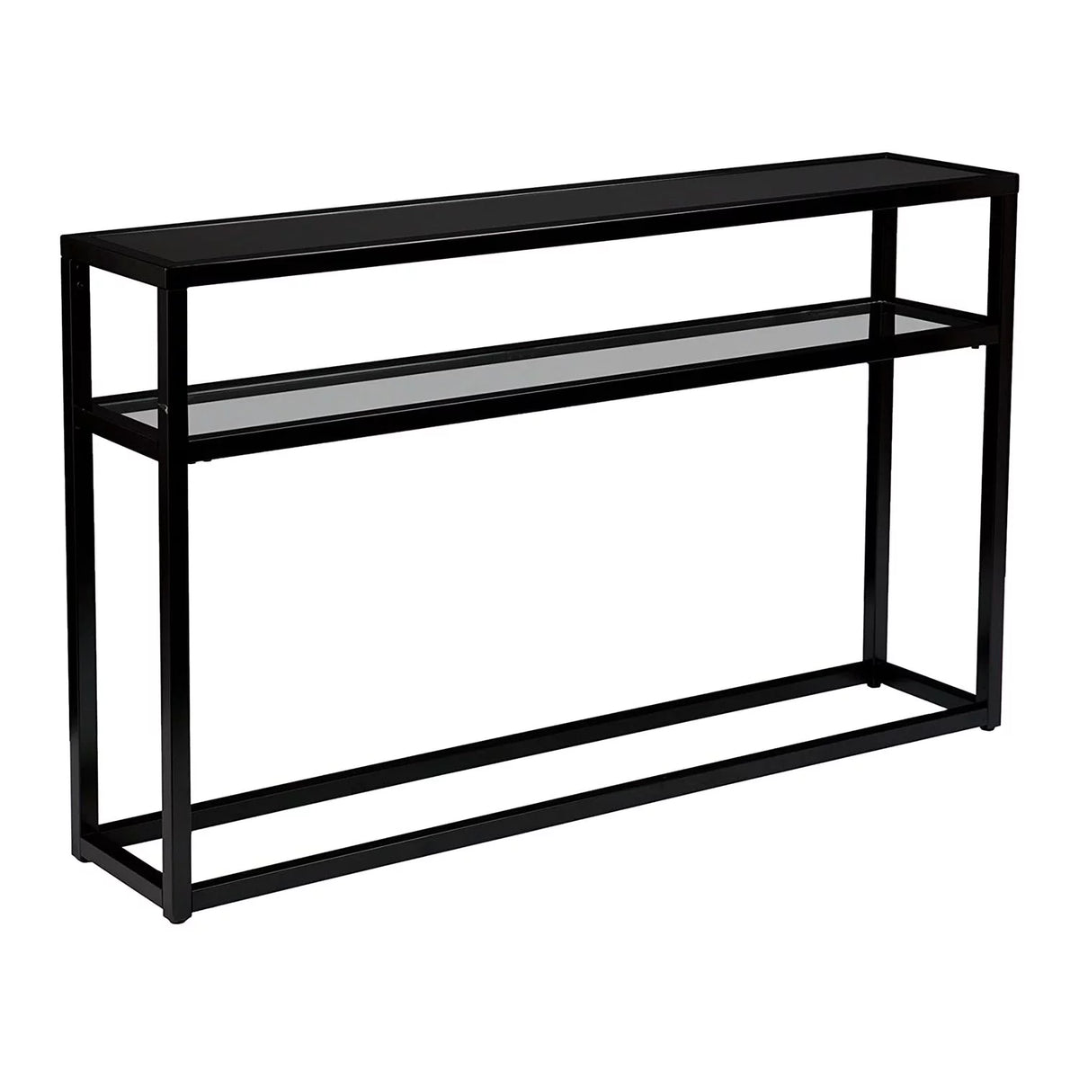 Black Metal Console Table with Glass Shelf B7371