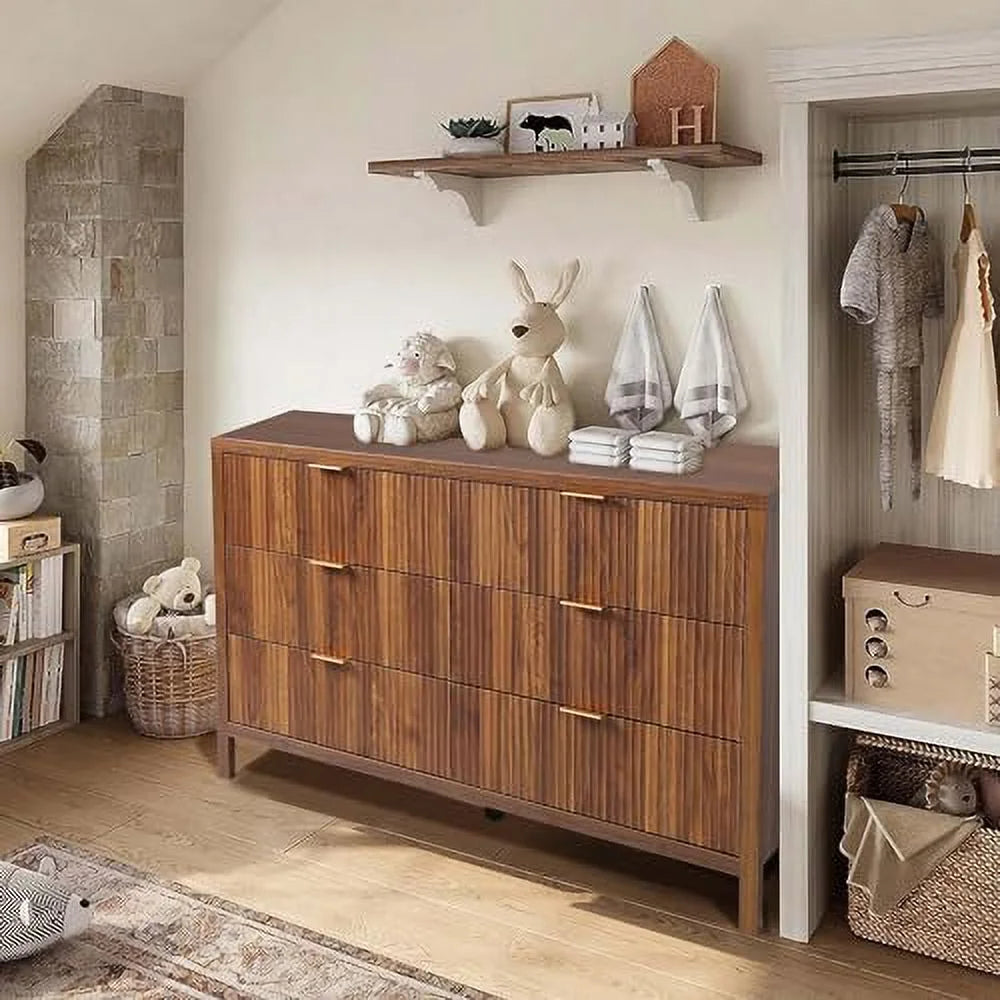 6 Drawer Double Dresser with Fluted Panel D238
