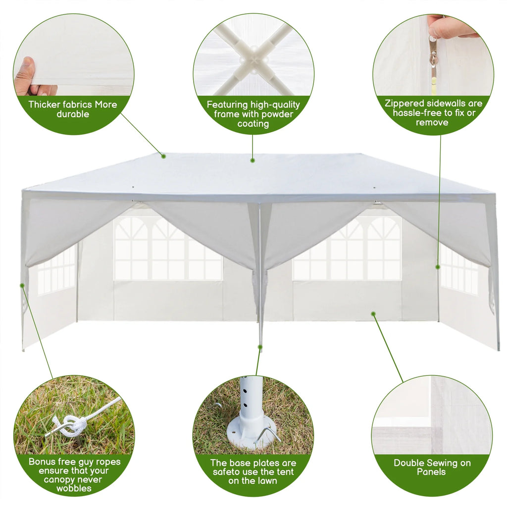 10'x 20' Canopy Tent with 6 Removable Sidewalls White P2206