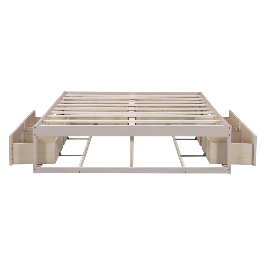 Antique White Wood Queen Size Platform Bed with 6 Drawers L16988