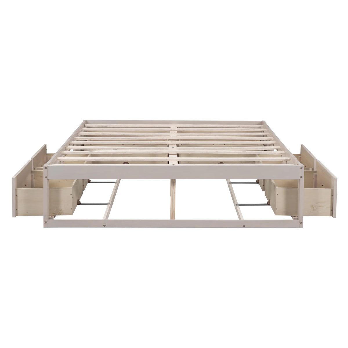 Antique White Wood Queen Size Platform Bed with 6 Drawers L16988