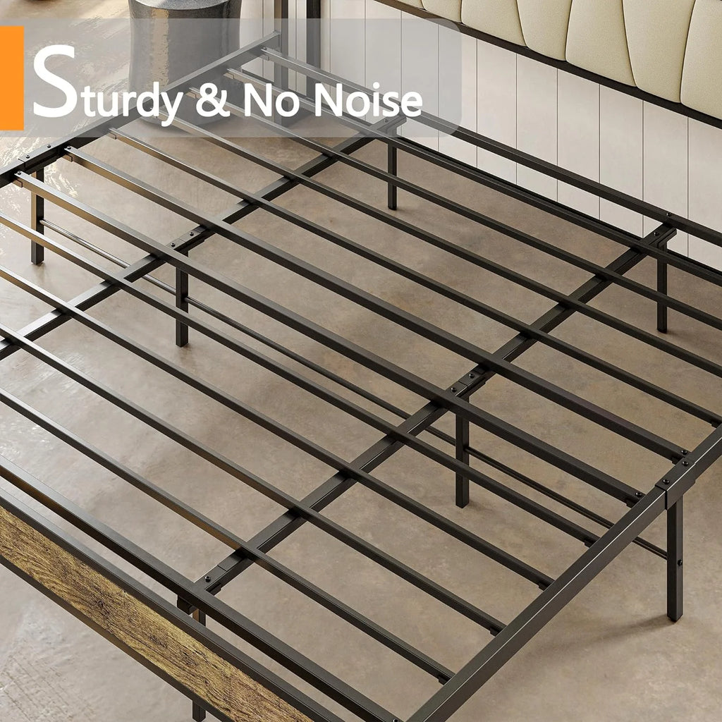 King Bed Frame with Storage Headboard and Charging Station Z6912