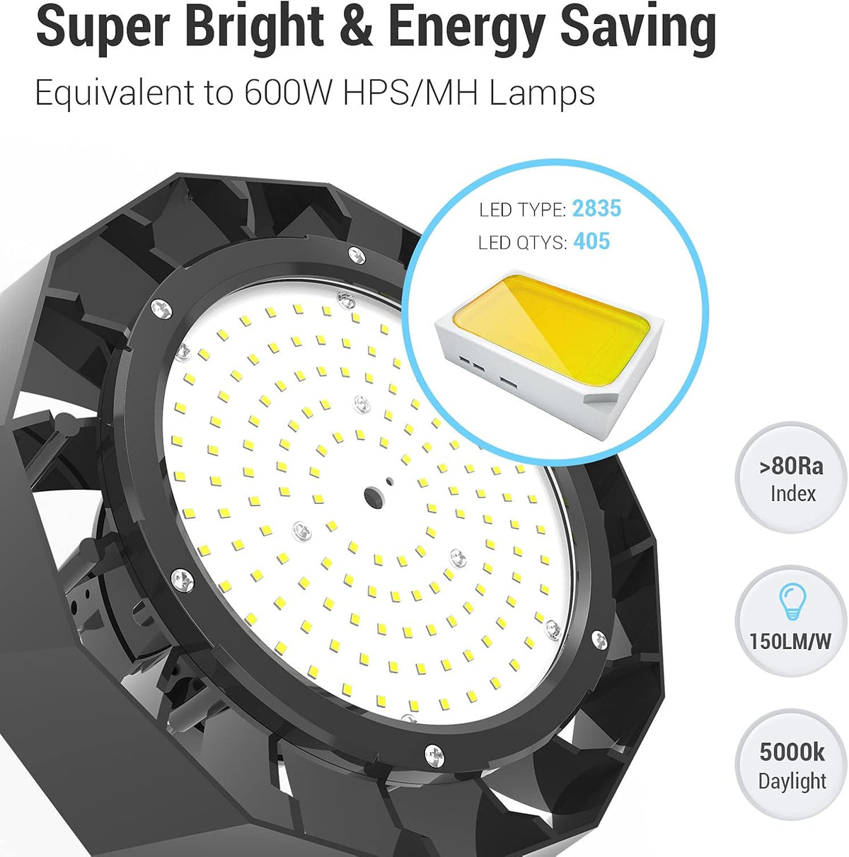 150W LED High Bay Light 5000K Dimmable Pack of 2 V641