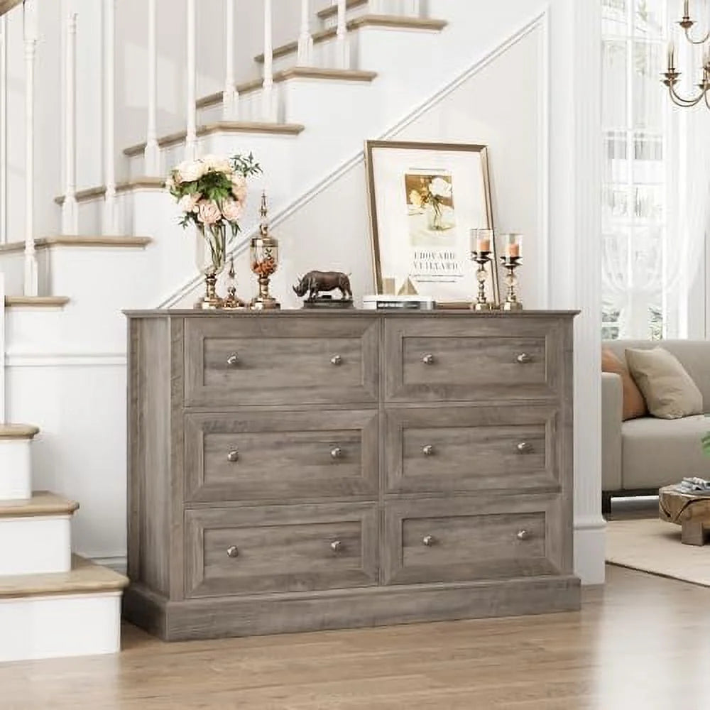 6 Drawer Double Dresser Wood Chest of Drawers D87630