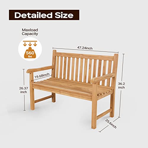 A-Grade Natural Teak Outdoor Bench with Curved Backrest and Arch Armrest F77516