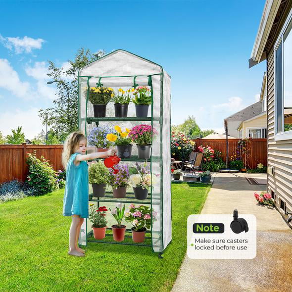 Mini Rolling Greenhouse with Caster Wheels and Shelves G2333