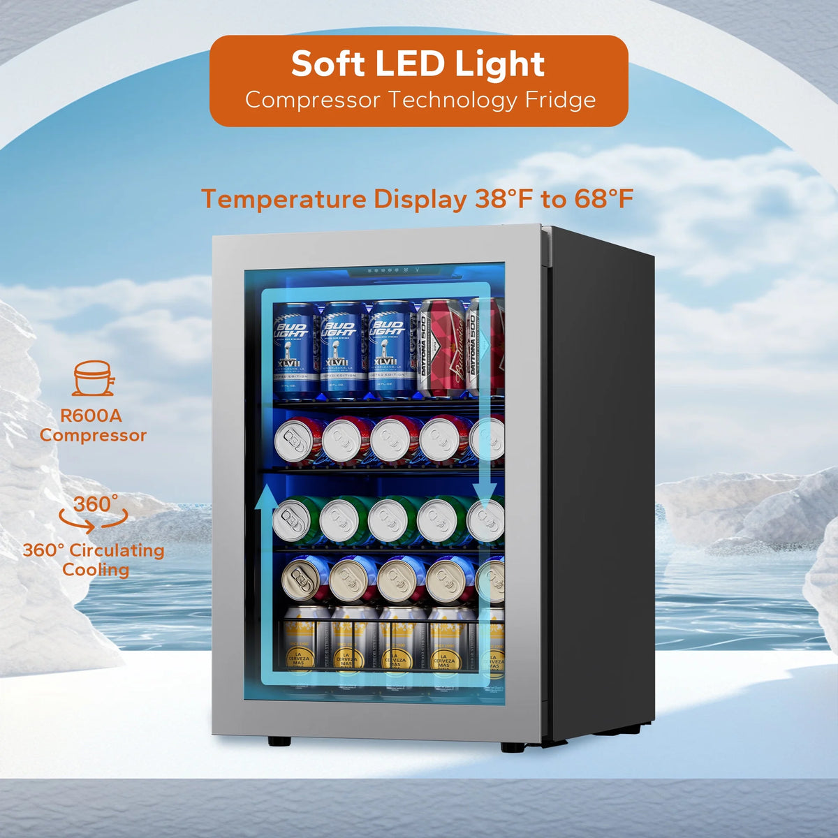 Beverage Refrigerator and Cooler 77 Can Mini Fridge with Glass Door T52046