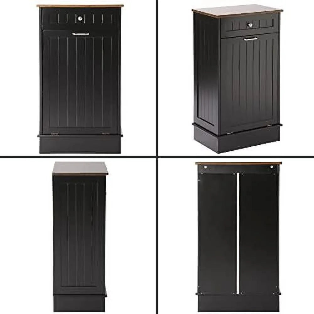 Free-Standing Tilt Out Trash Bin with Drawer and Countertop Grey J4577