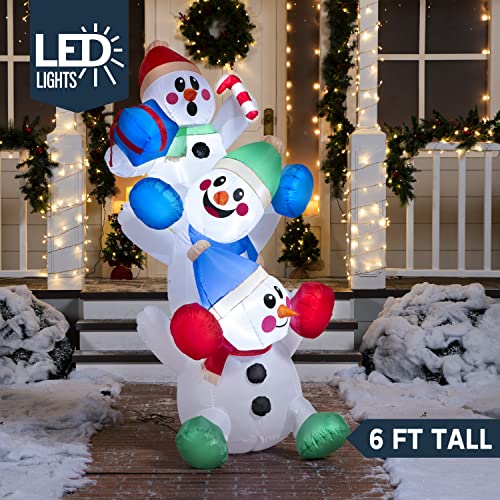 6 FT Christmas Inflatable Stacked Snowman with Build-in LEDs Y4046