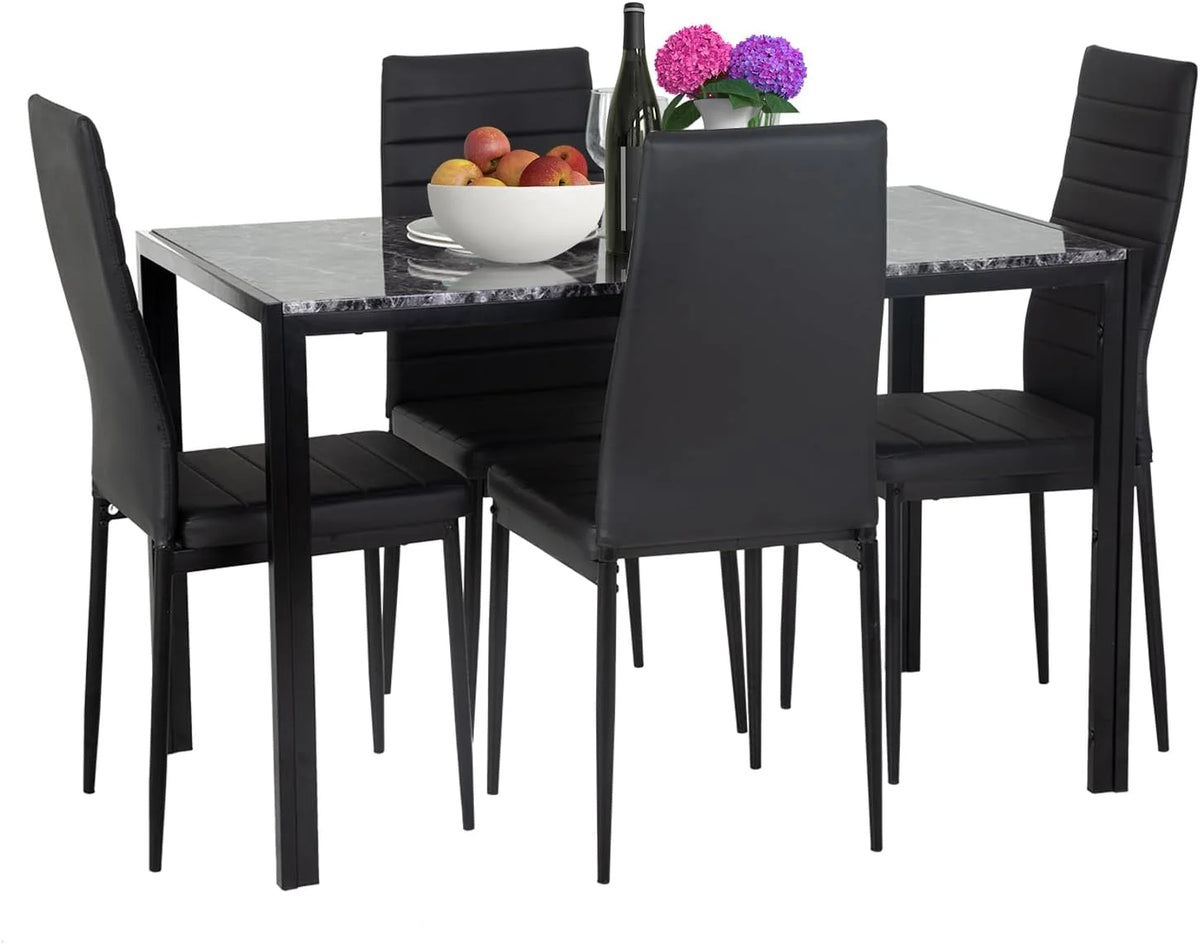 5 Piece Marble Grain Dining Table Set Q6207