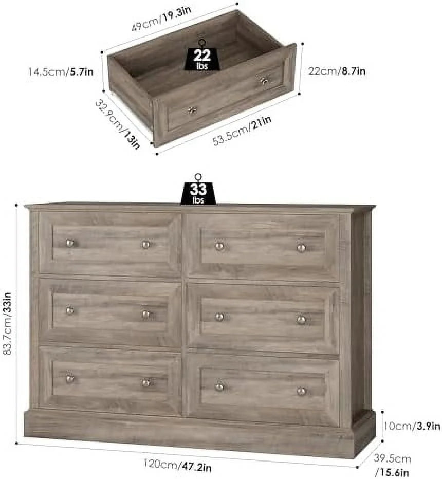 6 Drawer Double Dresser Wood Chest of Drawers D87630