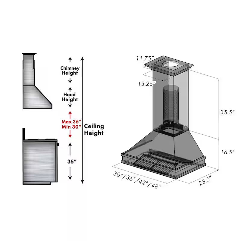 30 in. 400 CFM Ducted Wall Mount Range Hood V74362