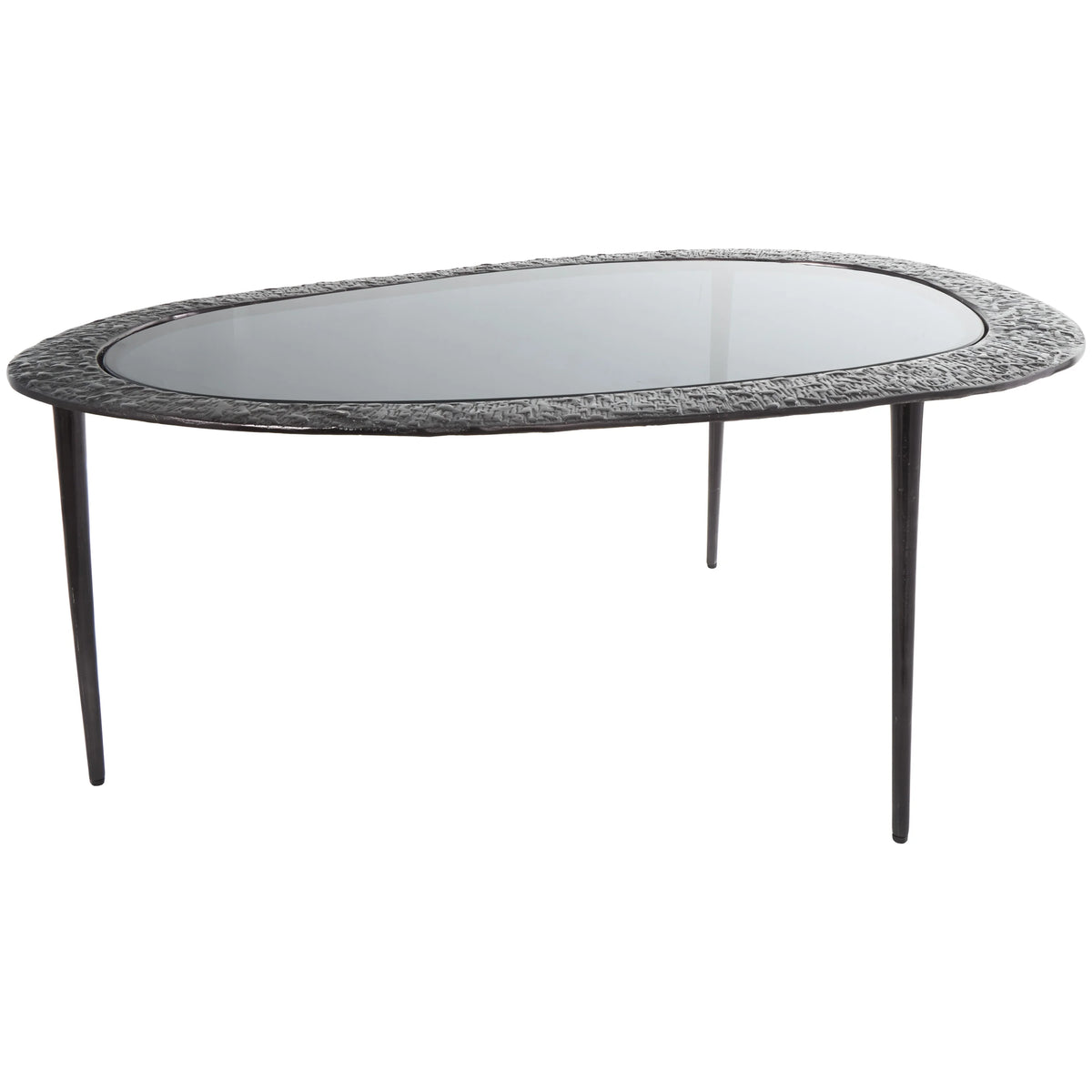 30" x 18" Black Aluminum Oval Coffee Table with Glass Top Z4357
