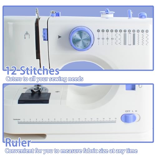 Portable Sewing Machine with 12 Built-in Stitches, 2 Speed, White Blue W392