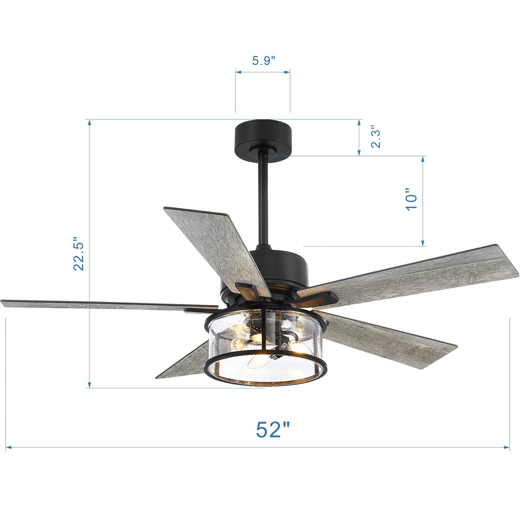 52" Matte Black Reversible Ceiling Fan with Light Kit G97374