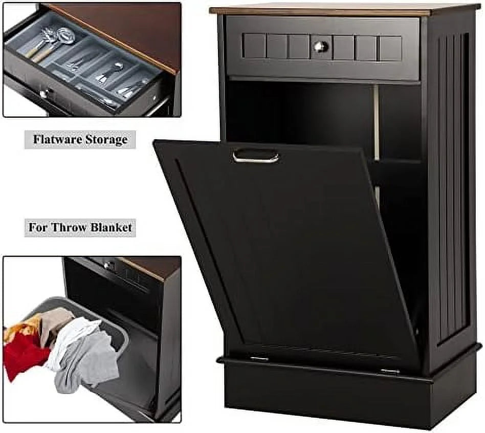 Free-Standing Tilt Out Trash Bin with Drawer and Countertop Grey J4577