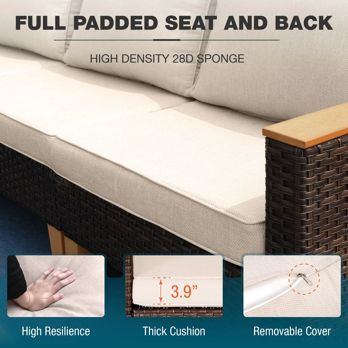 7 Piece Beige Wicker Patio Conversation Set Q5708