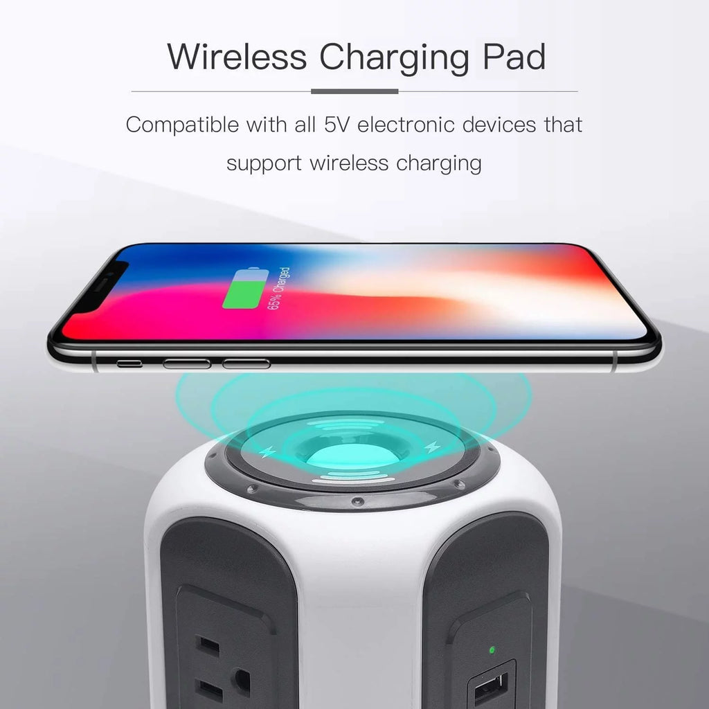 10ft Power Strip Tower Wireless Charger Surge Protector USB Charging Station G3510