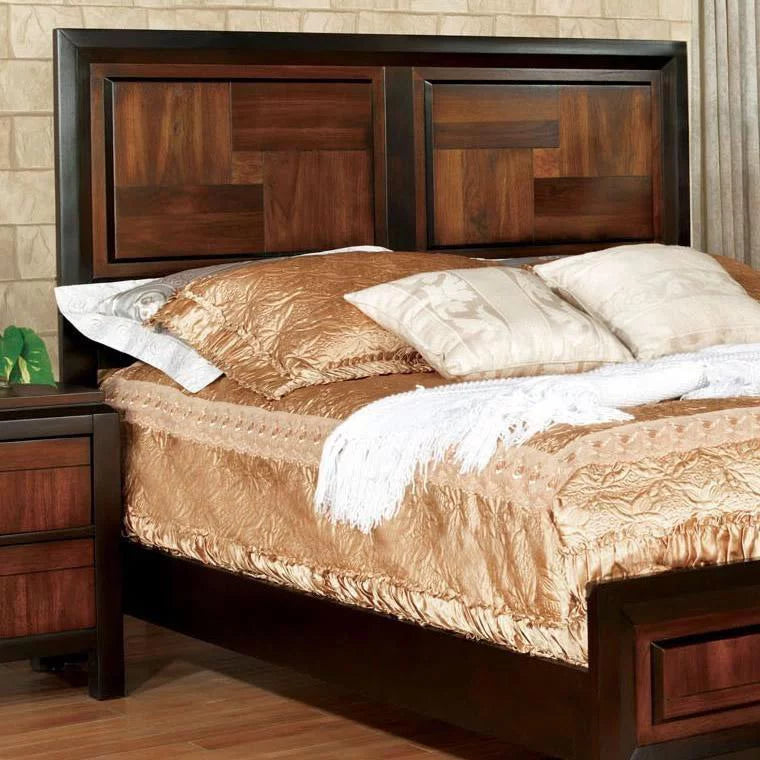 Walnut Acacia Finish 3pc Eastern King Size Bed and 2 Nightstands M48210