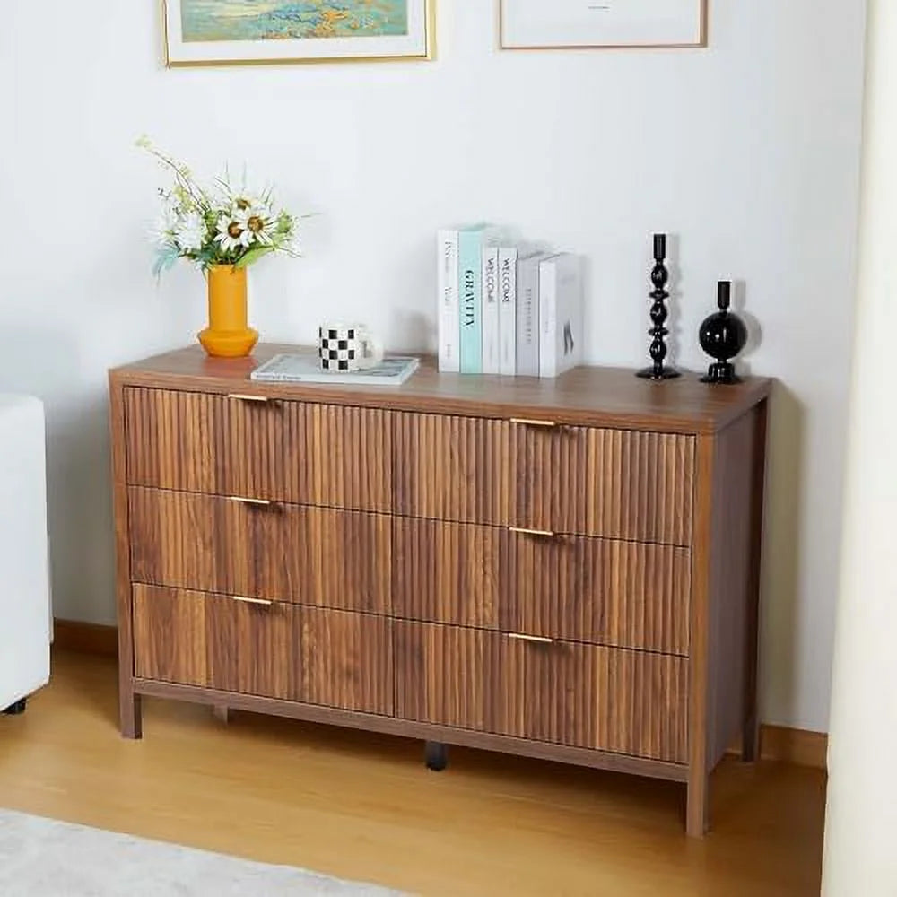6 Drawer Double Dresser with Fluted Panel D238