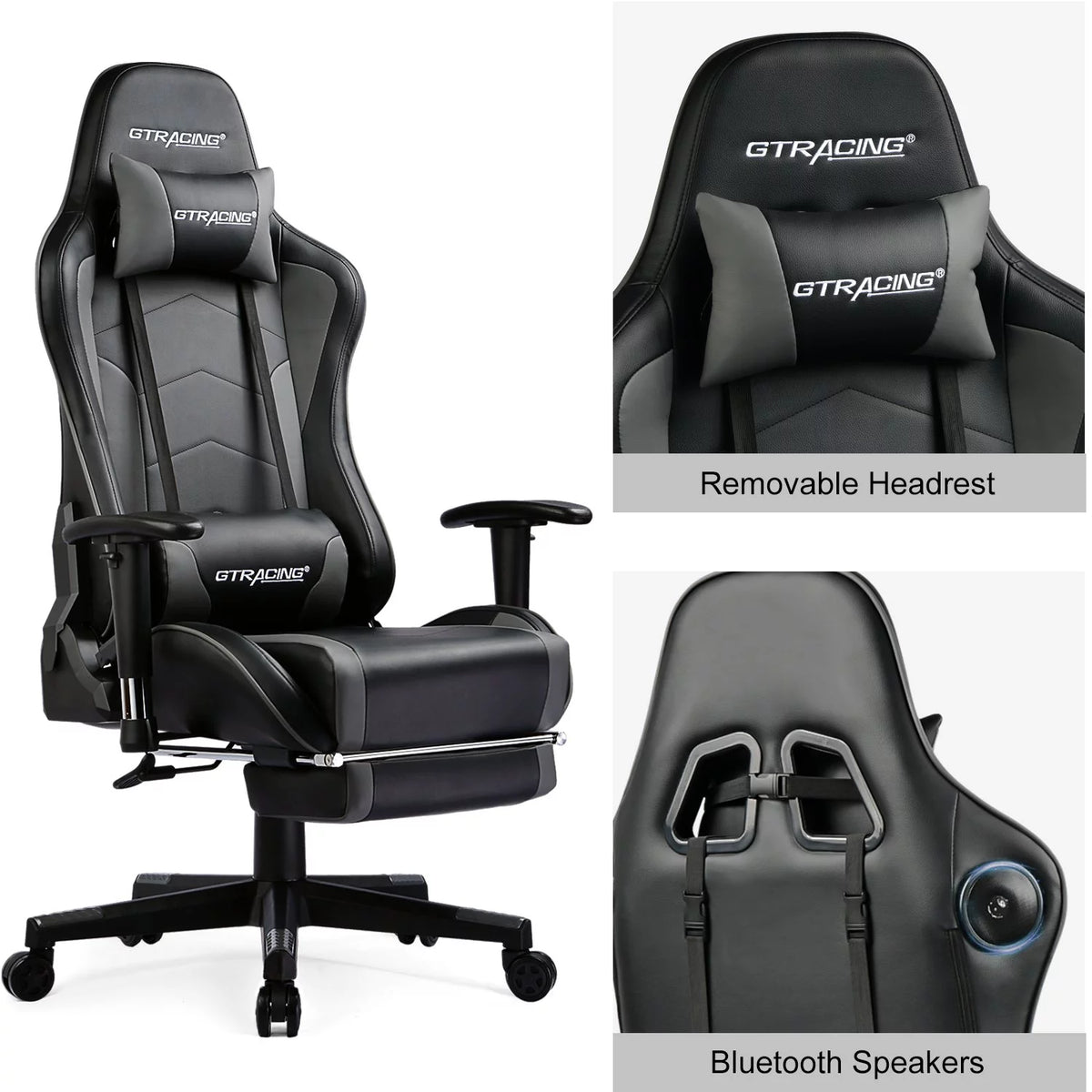 Gray Gaming Chair with Speakers and Footrest G848181